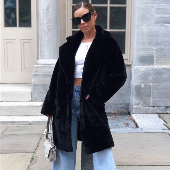 Taliana Luxe Faux Fur Coat - Black - Picture 6 of 8